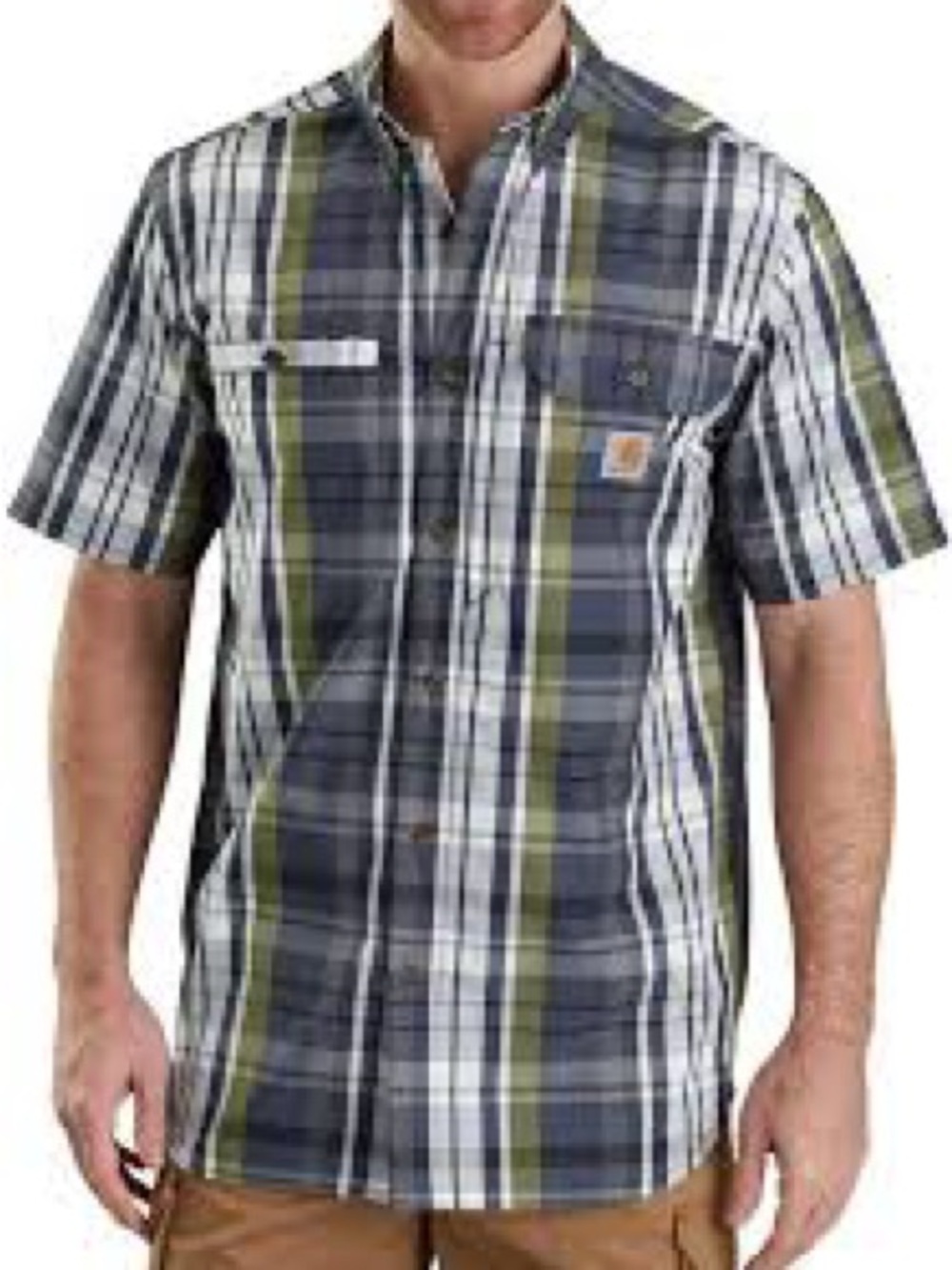 Carhartt Short-Sleeve Plaid Work Shirt - Olive/Gray